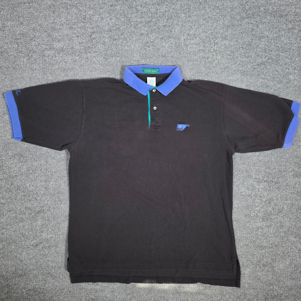 Vintage Outer Banks SAP Growth Market Polo Shirt Mens XL Black Cotton USA Made